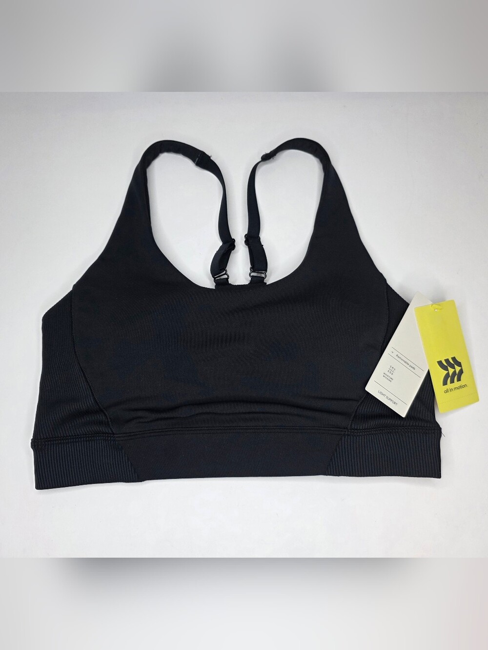 NWT All In Motion Contour Flex Rib Black Adjustable-Strap Sports Bra